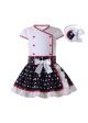 White V-neck Shirt with Lace trim and Black Flower Pattern Skirt College style + Headband