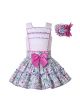 (Only 3Y 4Y) Summer Sweet Girls Ruffle Layers Dress Floral Pattern with purple trim + Headband