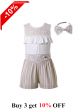 3 Pieces Boutique Casual Khaki Ruffles Boutique Girls Outfit + Khaki Striped Shorts + Hand Headband