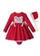 Sweet Babies Red Ruffle Lace Dress With Ribbon Bows + Bonnet + Bloomers