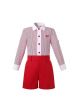 Boys 2-Piece Set Long Sleeve Red Striped Shirt + Red Shorts
