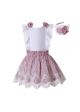 Girls Sleeveless Shirt & Pink Skirt Set + Handmade Headband