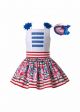 (ONLY 3Y 5Y)Flower Red striped Girl Summer 2 Pieces + Handmade Headband