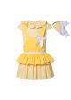 2 Pieces Yellow Clothing Set Short Sleeves Tops + Double Layer Suspender Shorts