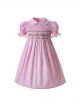 Pink Party Girls Doll Collar Handmade Embroidered Smocked Dresses                                                       