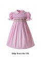 (UK Only) Pink Party Girls Doll Collar Handmade Embroidered Smocked Dresses                                                       
