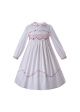 (ONLY 5Y left) White Doll Collar Embroidery Handmade Smocked Long Sleeve Girls Dress