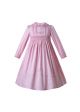 (Only 2Y 3Y 4Y 5Y 8Y 12Y)Pink Flower Embroidered Cotton Holiday Smocked Long Sleeve  Girls Dress 