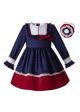 (Only 8Y)  New Long Sleeve Blue Dress+Buttom Red + Headband