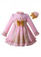 Pink Girl Dress Lace Party Long Sleeves  Dress With Headwear