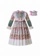 (ONLY 2Y) Lace Boutique Flower Embroidered Printed Doll Collar Girls Dress With Headband