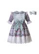 Wedding Party Flower Printed Rose Embroidery Lace Girl Long Dress With Headband 