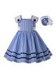 Blue Summer Violet Girls Dress With Stripe Party Dress + Handmade Headband                                                                                                                   