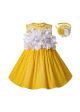 (PRE-ORDER)Girls Easter White Flower Yellow Cotton Dress  + Handmade Headband         