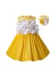 Girls White Flower Yellow Cotton Dress  + Handmade Headband         