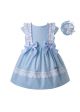 Bule Summer Party Wedding Party Baby Dress Sky Blue Dresses With Bows Kids Clothing + Handmade Headband                                                                                                            