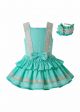 Summer Lace Strape Mint Green with Cute Bow and Layers Kids Dress + Handmade Headband  