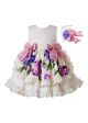 Summer White Flowers Pattern Printed With Bows Girls Dress +Hand Headband