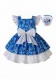 Babies Summer Flower Blue dress With White Bow + Handmade Headband