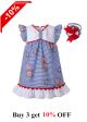 Baby Blue Summer Printed Ruffled Dress Toddler Puff Sleeve Festival Dress + Handmade Headband