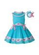 Girls Crew Neck Embroidered Floral Pattern Sleeveless Dress + Headband