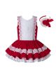 Red Embroidered Ruffled Lace Vintage Dress + Hand Headband