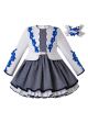 (ONLY 10Y) False Two-Piece White & Grey Knitted Party Princess Dress + Hand Headband