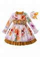 3D Three-Dimensional Printed Cotton Girls Autumn Dress + Handmade Headband