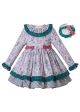 Girls Autumn Popular Color Rose Flower Green Lace Dress + Handmade Headband