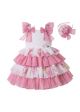 Girls Sweet Pink Summer Printed Dress with Bows + Hand Headband