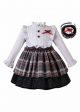 (ONLY 5Y) Girls Multi-Color Grid Ruffle Collar Elegant Kids Dress + Hand Headband