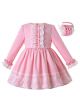 Girls Autumn Pink Lace Cuffs Kids Princess Dresses With Layered Lace + Hand Headband