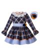 (Only Size 2Y) Thanksgiving Autumn Handmade Pom Pom Flare Sleeve Boutique Dress + Hand Headband