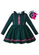 Blackish Green Party Ruffled Girls Dress + Hand Headband