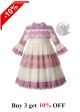 (Only 2Y 3Y 4Y) Geometric Yarn Dyed Embroidery Vintage Girls Dress + Handmade Headband