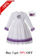 White GirlsEmbroidered Flower Turn-down Collar Vintage Princess Dress + Hand Headband