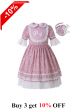 (Only 2Y 3Y) Pink Flower Printed Embroidered Doll Collar Dress + Hand Headband