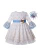(Only 3Y) Girls White Vintage Yarn Dyed Spring  Boutique Dress + Handmade Headband