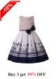 Girls Sleeveless Print Dress Lifelike Patterns Black Bow Belt Over Knee Length