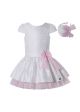 White Girls Summer Sweet Dresses with Pink Chiffon +Pink Chiffon Bows + Headband