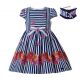 Girls Vintage Boutique Flower Pattern Striped Dress With Bow + Hand Headband