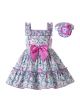 (ONLY 6-9M) Girls Sweet Pink Bow and Purple tirm Floral Dresses + Headband