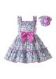 Girls Sweet Pink Bow and Purple tirm Floral Dresses + Headband