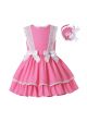 Summer Girls Sweet Coral Pink Garment Dyed Ribbon Bows Layered Dress + Hand Headband