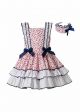 Sweet Pink Floral Print Girls Layered Dress With Cute Bows + Hand Headband