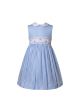 White and Blue Girls Cherry Smocked Dress