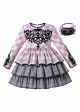Boutique Autumn Pink & Grey Plaid Layered Girls Dress + Handmade Headband