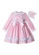 Autumn Sweet Pink Girls Ruffles Lace Kids 3/4 Sleeves Dress + Hand Headband