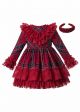 Vintage Autumn Red Tartan Garment Dyed Lace Boutique Kids Dress + Hand Headband