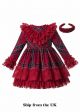 (UK Only) Vintage Autumn Red Tartan Garment Dyed Lace Boutique Kids Dress + Hand Headband